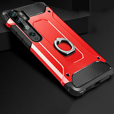 Silikon Hülle Handyhülle und Kunststoff Schutzhülle Tasche mit Fingerring Ständer H01 für Xiaomi Mi Note 10 Rot