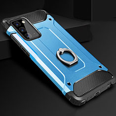 Silikon Hülle Handyhülle und Kunststoff Schutzhülle Tasche mit Fingerring Ständer N01 für Samsung Galaxy Note 20 5G Hellblau
