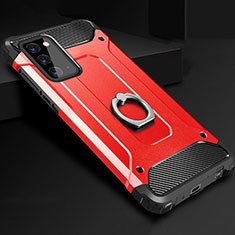 Silikon Hülle Handyhülle und Kunststoff Schutzhülle Tasche mit Fingerring Ständer N01 für Samsung Galaxy Note 20 5G Rot