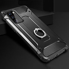 Silikon Hülle Handyhülle und Kunststoff Schutzhülle Tasche mit Fingerring Ständer N01 für Samsung Galaxy Note 20 5G Schwarz