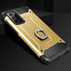 Silikon Hülle Handyhülle und Kunststoff Schutzhülle Tasche mit Fingerring Ständer N01 für Samsung Galaxy Note 20 Ultra 5G Gold