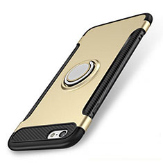Silikon Hülle Handyhülle und Kunststoff Schutzhülle Tasche mit Fingerring Ständer S01 für Apple iPhone 7 Gold