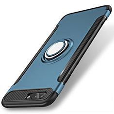 Silikon Hülle Handyhülle und Kunststoff Schutzhülle Tasche mit Fingerring Ständer S01 für Apple iPhone 7 Plus Blau