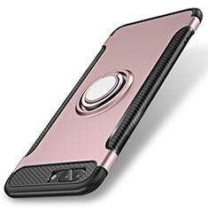 Silikon Hülle Handyhülle und Kunststoff Schutzhülle Tasche mit Fingerring Ständer S01 für Apple iPhone 7 Plus Rosegold