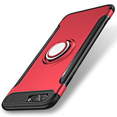 Silikon Hülle Handyhülle und Kunststoff Schutzhülle Tasche mit Fingerring Ständer S01 für Apple iPhone 8 Plus Rot
