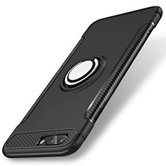 Silikon Hülle Handyhülle und Kunststoff Schutzhülle Tasche mit Fingerring Ständer S01 für Apple iPhone 8 Plus Schwarz
