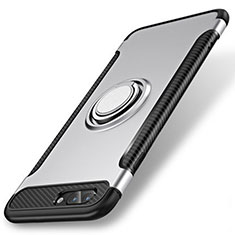 Silikon Hülle Handyhülle und Kunststoff Schutzhülle Tasche mit Fingerring Ständer S01 für Apple iPhone 8 Plus Silber