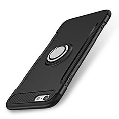 Silikon Hülle Handyhülle und Kunststoff Schutzhülle Tasche mit Fingerring Ständer S01 für Apple iPhone SE3 (2022) Schwarz