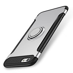 Silikon Hülle Handyhülle und Kunststoff Schutzhülle Tasche mit Fingerring Ständer S01 für Apple iPhone SE3 (2022) Silber