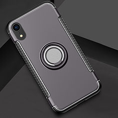 Silikon Hülle Handyhülle und Kunststoff Schutzhülle Tasche mit Fingerring Ständer S01 für Apple iPhone XR Grau