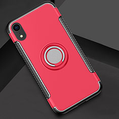 Silikon Hülle Handyhülle und Kunststoff Schutzhülle Tasche mit Fingerring Ständer S01 für Apple iPhone XR Rot
