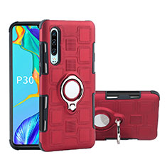Silikon Hülle Handyhülle und Kunststoff Schutzhülle Tasche mit Fingerring Ständer S01 für Huawei P30 Rot