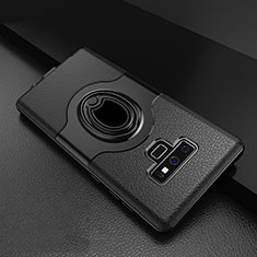 Silikon Hülle Handyhülle und Kunststoff Schutzhülle Tasche mit Fingerring Ständer S01 für Samsung Galaxy Note 9 Schwarz