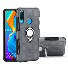 Silikon Hülle Handyhülle und Kunststoff Schutzhülle Tasche mit Magnetisch Fingerring Ständer A01 für Huawei P30 Lite Grau