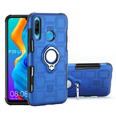 Silikon Hülle Handyhülle und Kunststoff Schutzhülle Tasche mit Magnetisch Fingerring Ständer A01 für Huawei P30 Lite New Edition Hellblau