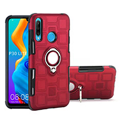 Silikon Hülle Handyhülle und Kunststoff Schutzhülle Tasche mit Magnetisch Fingerring Ständer A01 für Huawei P30 Lite New Edition Rot