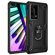 Silikon Hülle Handyhülle und Kunststoff Schutzhülle Tasche mit Magnetisch Fingerring Ständer C01 für Huawei P40 Pro+ Plus Schwarz