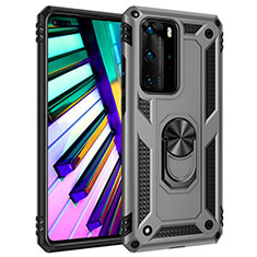 Silikon Hülle Handyhülle und Kunststoff Schutzhülle Tasche mit Magnetisch Fingerring Ständer C01 für Huawei P40 Pro Silber