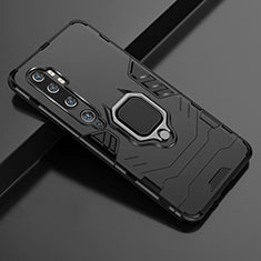 Silikon Hülle Handyhülle und Kunststoff Schutzhülle Tasche mit Magnetisch Fingerring Ständer D02 für Xiaomi Mi Note 10 Pro Schwarz