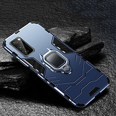 Silikon Hülle Handyhülle und Kunststoff Schutzhülle Tasche mit Magnetisch Fingerring Ständer für Huawei Honor V30 5G Blau