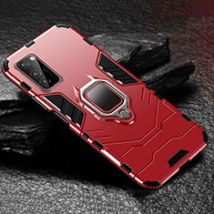 Silikon Hülle Handyhülle und Kunststoff Schutzhülle Tasche mit Magnetisch Fingerring Ständer für Huawei Honor V30 5G Rot