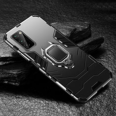 Silikon Hülle Handyhülle und Kunststoff Schutzhülle Tasche mit Magnetisch Fingerring Ständer für Huawei Honor V30 5G Schwarz