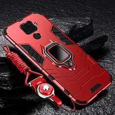Silikon Hülle Handyhülle und Kunststoff Schutzhülle Tasche mit Magnetisch Fingerring Ständer für Huawei Mate 30 Lite Rot
