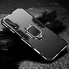 Silikon Hülle Handyhülle und Kunststoff Schutzhülle Tasche mit Magnetisch Fingerring Ständer für Huawei Nova 6 Schwarz