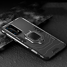 Silikon Hülle Handyhülle und Kunststoff Schutzhülle Tasche mit Magnetisch Fingerring Ständer für Huawei P40 Pro+ Plus Schwarz