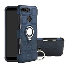Silikon Hülle Handyhülle und Kunststoff Schutzhülle Tasche mit Magnetisch Fingerring Ständer für Huawei Y6 (2018) Blau