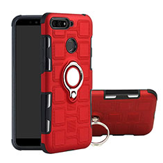 Silikon Hülle Handyhülle und Kunststoff Schutzhülle Tasche mit Magnetisch Fingerring Ständer für Huawei Y6 Prime (2018) Rot