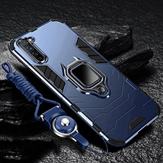 Silikon Hülle Handyhülle und Kunststoff Schutzhülle Tasche mit Magnetisch Fingerring Ständer für Oppo F15 Blau