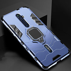 Silikon Hülle Handyhülle und Kunststoff Schutzhülle Tasche mit Magnetisch Fingerring Ständer für Oppo Reno2 Z Blau
