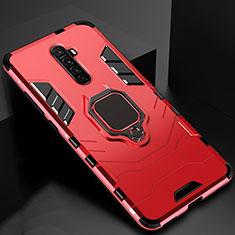 Silikon Hülle Handyhülle und Kunststoff Schutzhülle Tasche mit Magnetisch Fingerring Ständer für Realme X2 Pro Rot