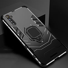 Silikon Hülle Handyhülle und Kunststoff Schutzhülle Tasche mit Magnetisch Fingerring Ständer für Realme XT Schwarz