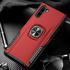 Silikon Hülle Handyhülle und Kunststoff Schutzhülle Tasche mit Magnetisch Fingerring Ständer für Samsung Galaxy Note 10 5G Rot