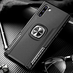 Silikon Hülle Handyhülle und Kunststoff Schutzhülle Tasche mit Magnetisch Fingerring Ständer für Samsung Galaxy Note 10 5G Schwarz