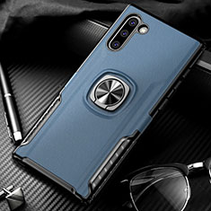 Silikon Hülle Handyhülle und Kunststoff Schutzhülle Tasche mit Magnetisch Fingerring Ständer für Samsung Galaxy Note 10 Blau