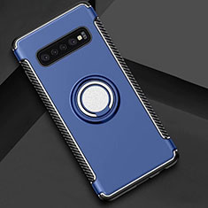 Silikon Hülle Handyhülle und Kunststoff Schutzhülle Tasche mit Magnetisch Fingerring Ständer für Samsung Galaxy S10 Blau