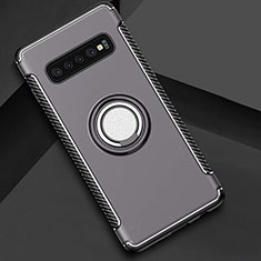 Silikon Hülle Handyhülle und Kunststoff Schutzhülle Tasche mit Magnetisch Fingerring Ständer für Samsung Galaxy S10 Dunkelgrau