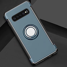 Silikon Hülle Handyhülle und Kunststoff Schutzhülle Tasche mit Magnetisch Fingerring Ständer für Samsung Galaxy S10 Hellblau
