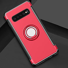 Silikon Hülle Handyhülle und Kunststoff Schutzhülle Tasche mit Magnetisch Fingerring Ständer für Samsung Galaxy S10 Rot