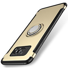 Silikon Hülle Handyhülle und Kunststoff Schutzhülle Tasche mit Magnetisch Fingerring Ständer für Samsung Galaxy S7 Edge G935F Gold