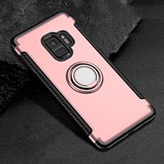 Silikon Hülle Handyhülle und Kunststoff Schutzhülle Tasche mit Magnetisch Fingerring Ständer für Samsung Galaxy S9 Rosegold