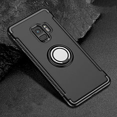 Silikon Hülle Handyhülle und Kunststoff Schutzhülle Tasche mit Magnetisch Fingerring Ständer für Samsung Galaxy S9 Schwarz