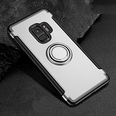 Silikon Hülle Handyhülle und Kunststoff Schutzhülle Tasche mit Magnetisch Fingerring Ständer für Samsung Galaxy S9 Silber