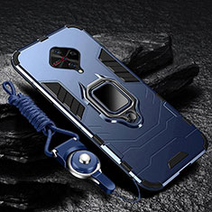 Silikon Hülle Handyhülle und Kunststoff Schutzhülle Tasche mit Magnetisch Fingerring Ständer für Vivo S1 Pro Blau