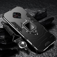 Silikon Hülle Handyhülle und Kunststoff Schutzhülle Tasche mit Magnetisch Fingerring Ständer für Vivo S1 Pro Schwarz