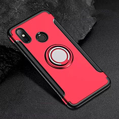 Silikon Hülle Handyhülle und Kunststoff Schutzhülle Tasche mit Magnetisch Fingerring Ständer für Xiaomi Mi 8 Rot