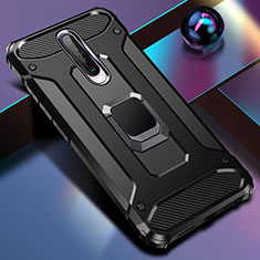 Silikon Hülle Handyhülle und Kunststoff Schutzhülle Tasche mit Magnetisch Fingerring Ständer für Xiaomi Poco X2 Schwarz